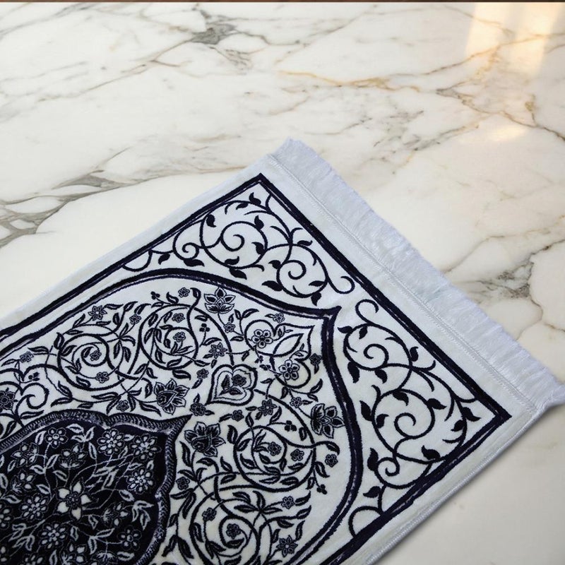 Melen Turkish Acrylic Prayer Rug – Rehab – Dark Navy Blue – Cream - Image 3